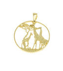 Giraffe Pendant Under African baobab Tree ,Large Giraffe Gold Charm,African Safari Giraffe Charm,CPG592