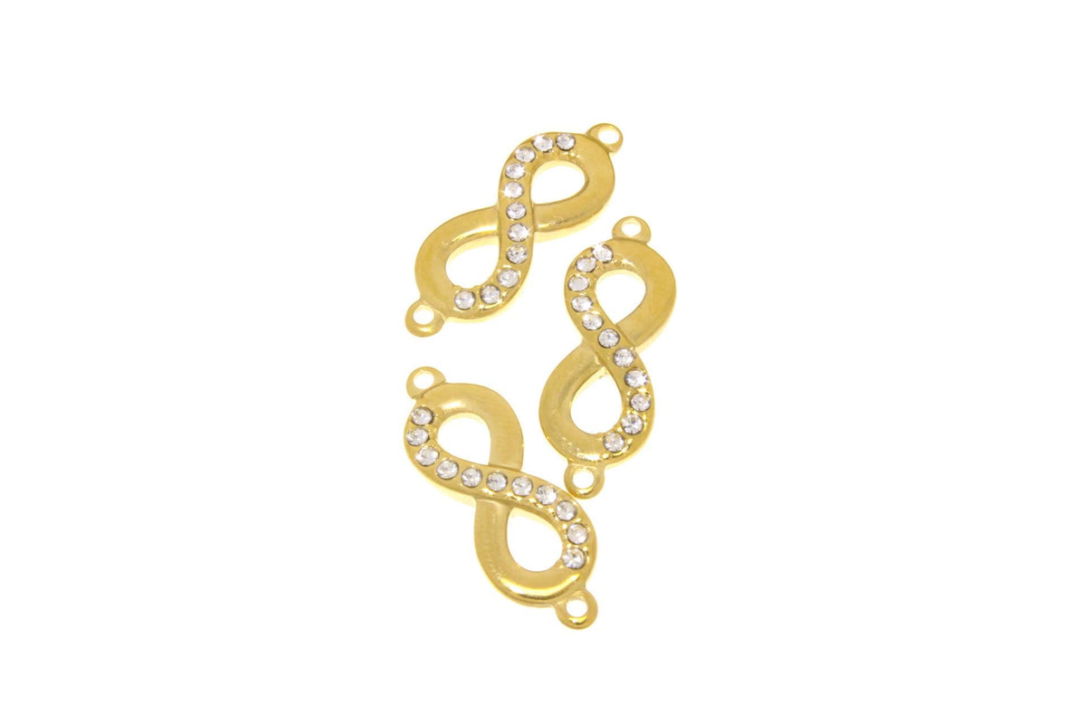 Water Proof, Tarnish Proof Gold CZ Infinity Connector Charm, Infinity sign for Necklace or Bracelet, Forever Symbol, CZ Connector, SSCNG01