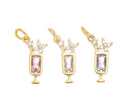 Gold Cocktail Drink Glass Cup Charm With Straw And Tropical Flower,Pave Set With Clear And Color CZ,CPG1461