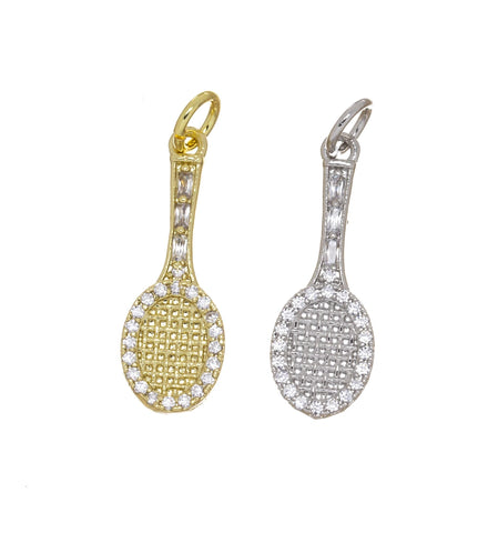 Gold Or Silver Tennis Racket Charms,Sporting Charms For Jewelry Making,Gift For Tennis Player And Lovers,CZ Tennis Racquets,CPG-CPS1648