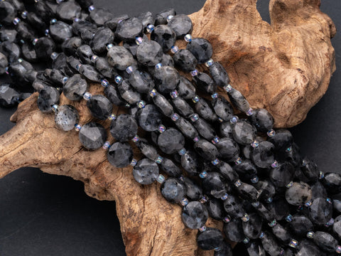 Natural Larvikite Star Cut Disc Beads, 10mm disc, Natural Black Labradorite beads, Larvikite Stone, Full Strand, DS005