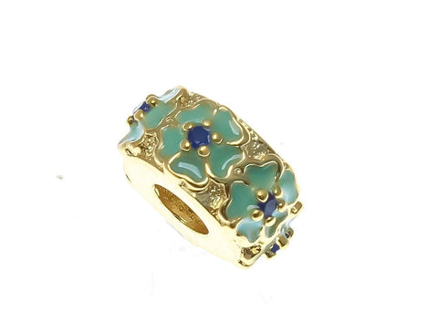 18k Gold Delicate Flower Spacer, Green, Pink, Purple, Red, Bead With CZ, Spacer Bead, Thin Band Spacer For Jewelry, SPG112