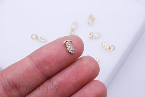 Gold or Silver Tiny Delicate Marquise Cz Set Charm, Little Danglings, 3x8mm, Jewelry Making, 1 pc or 10 pcs, WHOLESALE, CPG738-CPS738