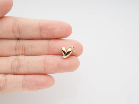 Gold Puffy Heart Charm, set with cz, Puffy Elongated Heart with cz embellishment, 8mm, Puffy Heart Cz Pendant, Cz heart charm, CPG1018