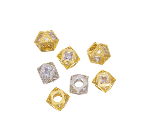 Large Hole Gold Or Silver Polygon Spacer Bead,10mm Gold Pave CZ Spacer Slider Bead,Multi sided Spacer Bead For Jewelry Making,SPG-SPS135