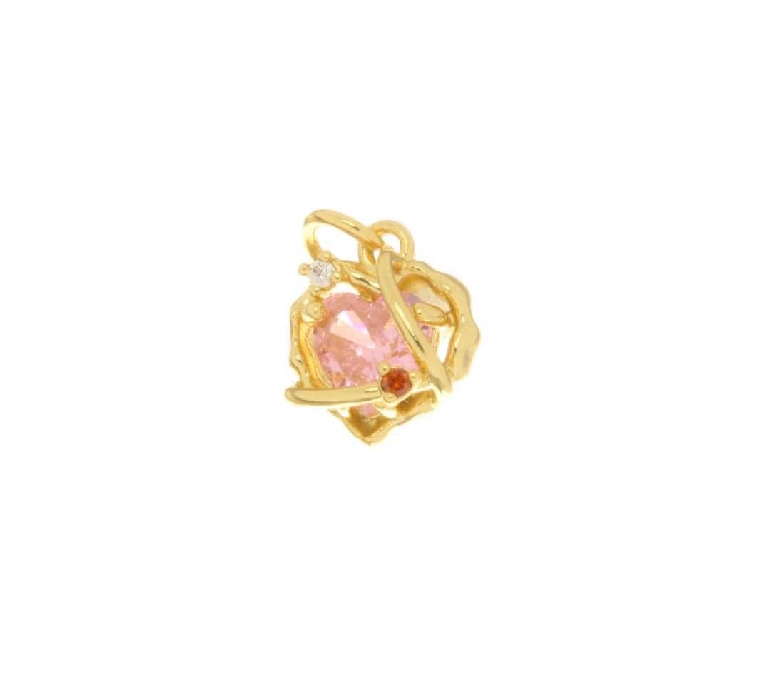 18k Gold Dainty Heart Charm, Pink CZ Heart, Super Sparkly Dainty Heart, Charms for Girls, CPG2493