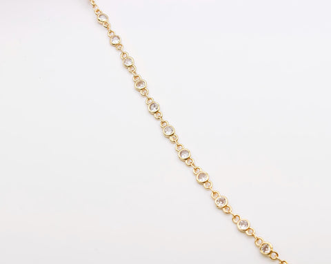 18k Gold Or Silver Plated  CZ Diamond by the ft Round Shape Chain, CZ Pave, for Necklace/Bracelet, 4, 5, or 6 mm, CHG1063-1065