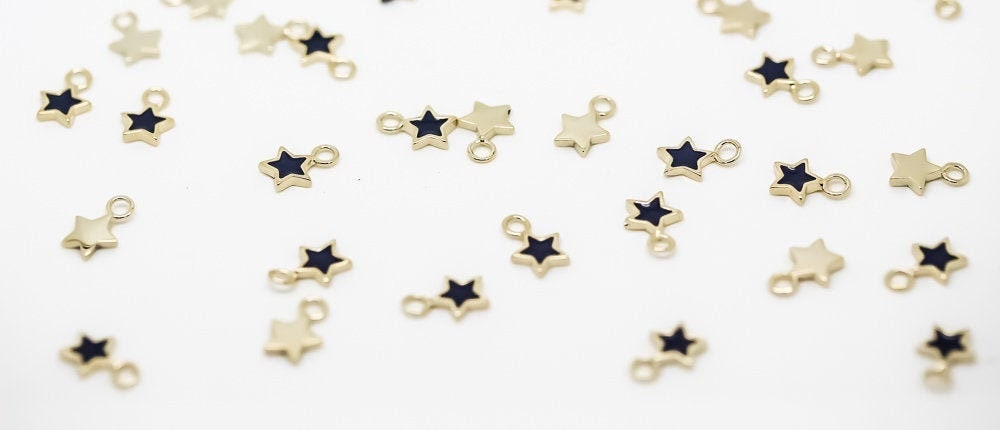 5 pcs of Gold Enamel Stars black, white, light yellow, turquoise, hot pink, baby pink, red, navy blue 5 pcs, 10 pcs, 50 pcs WHOLESALE CPG570