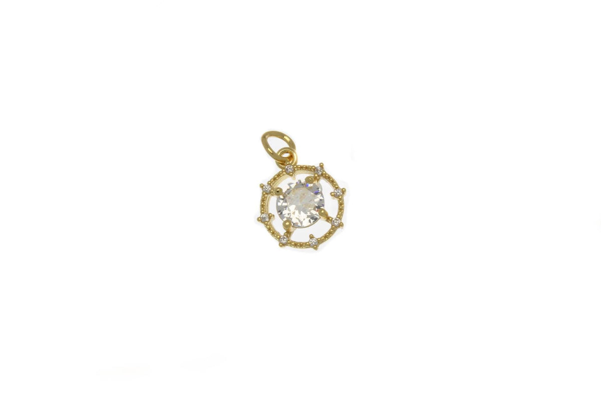 18k Gold Circle Shape Charm With CZ,Round Disc CZ Charm,Dainty Super Sparkly Charm,CPG2496