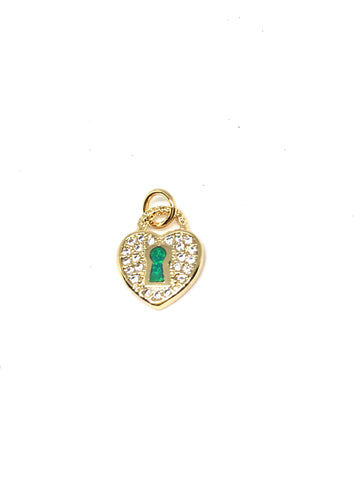 Dainty Love charm set with cz and opal,Minimalist Gold Heart Charm,Pave Heart Charm,CP299