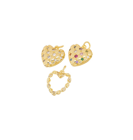 Gold Heart CZ Charm,3 Styles of Dainty Heart Charms, CZ Heart Charm, CPG1343-1338-1339