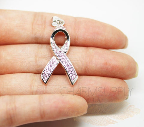 Breast Cancer Awareness  Ribbon Pendant Charm,Pink Ribbon Charm,CPS269