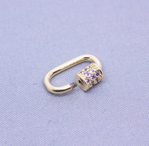 Gold Lavender Amethyst cz screw on clasp, Carabiner lock