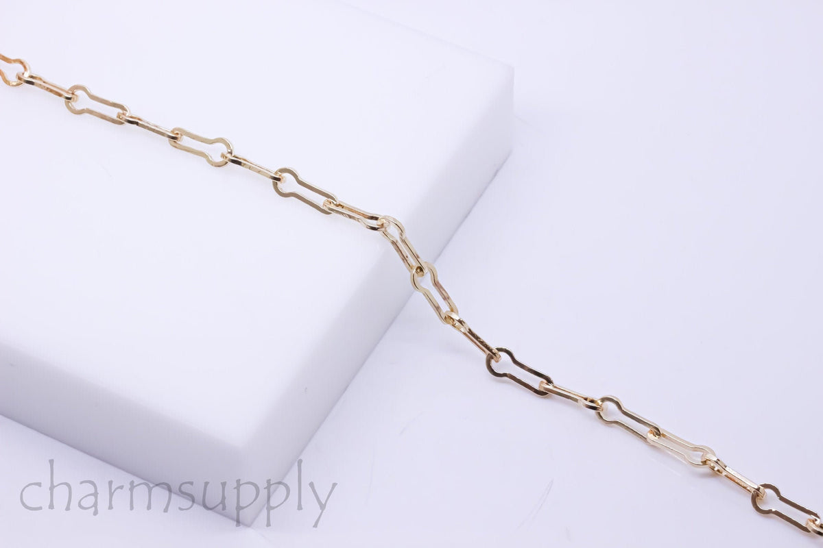 Gold Small Lightbulb Style Chain, 16x4.6mm, Gold Specialty Style Chain, Gold Layering Chain, 1 ft, 10 ft, 30 ft, WHOLESALE, CH-100180