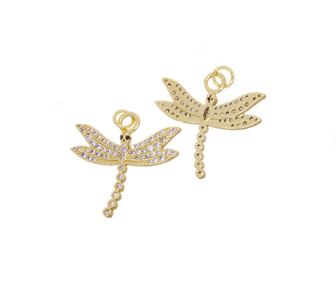 Dragonfly Charm For Necklace,Gold Dragonfly Charm,CZ Dragonfly Charm For Jewelry Making,CZ Gold Insect Charm,Charm For Insect Lovers,CPG2337