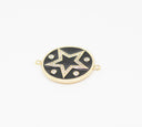 Gold Enamel cz set open star Charm, Black pendant or connector, CPG241