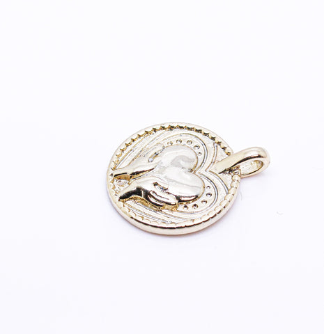 Gold Engraved Heart Token Pendant, 1 pc, or 10 pcs, WHOLESALE,CPG265