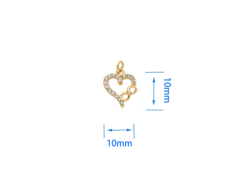 Gold cz infinity Heart Charm, infinity cz heart pendant, cz infinity pendant, heart infinity charm, cz heart charm, CPG1023