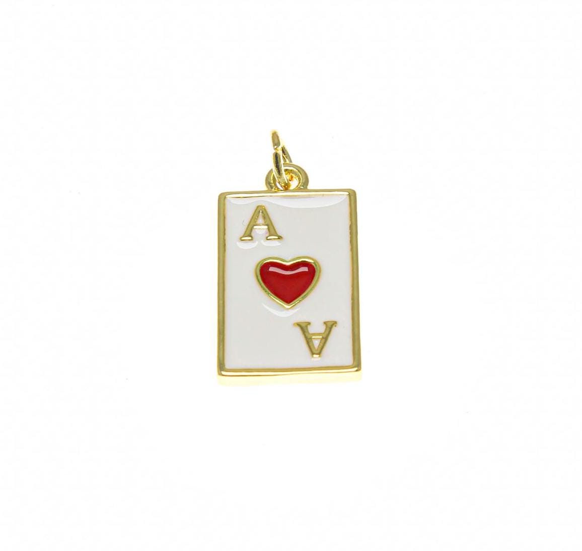 18k Gold Or Silver Ace of Hearts, Playing Cards Charm, Souvenir Gift Charm, casino lover Charm, lucky charm, Ace of Hearts, CPG2345, CPS2345