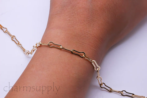 Gold Small Lightbulb Style Chain, 16x4.6mm, Gold Specialty Style Chain, Gold Layering Chain, 1 ft, 10 ft, 30 ft, WHOLESALE, CH-100180