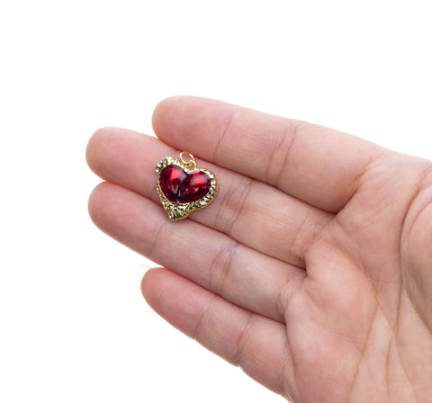 Red Enamel Free Form Textured Heart Charm,Shiny Red Heart Charm For Jewelry Making,Enamel Gold Heart Charm,Hammered Gold Heart Charm,CPG2555