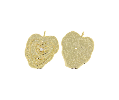 Hammered Gold Heart Pendant, Large Heart Charm With CZ, Pave Hammered Gold Pendant, CPG310