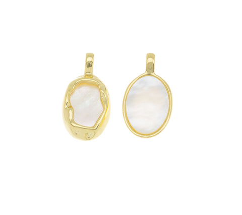 Oval Shape Gold Mounting With White Mother Of Pearl,Oval Gold MOP Charm ,Dainty Oval Mother Of Pearl charm,CPG714
