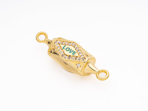 Gold Multi Side Drum Connector, Pave cz Amulet Connector, Amulet Love Connector, Ideal for Pendant Layering, Multi Surface, 23x10mm, CNG025