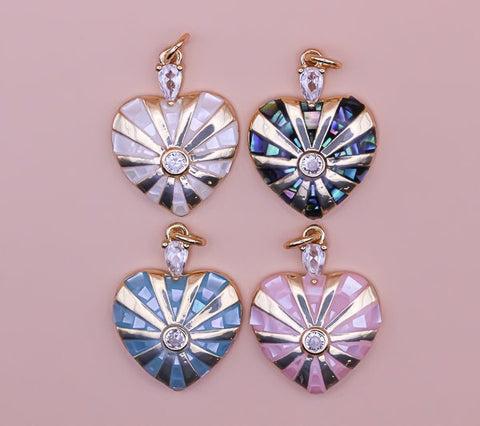 Mother of Pearl Mosaic Heart Pendant, 4 Colors, Love Pendant, Valentines day, White, Blue, Black, Pink, 1 pc or 10 pcs, WHOLESALE,CPG342