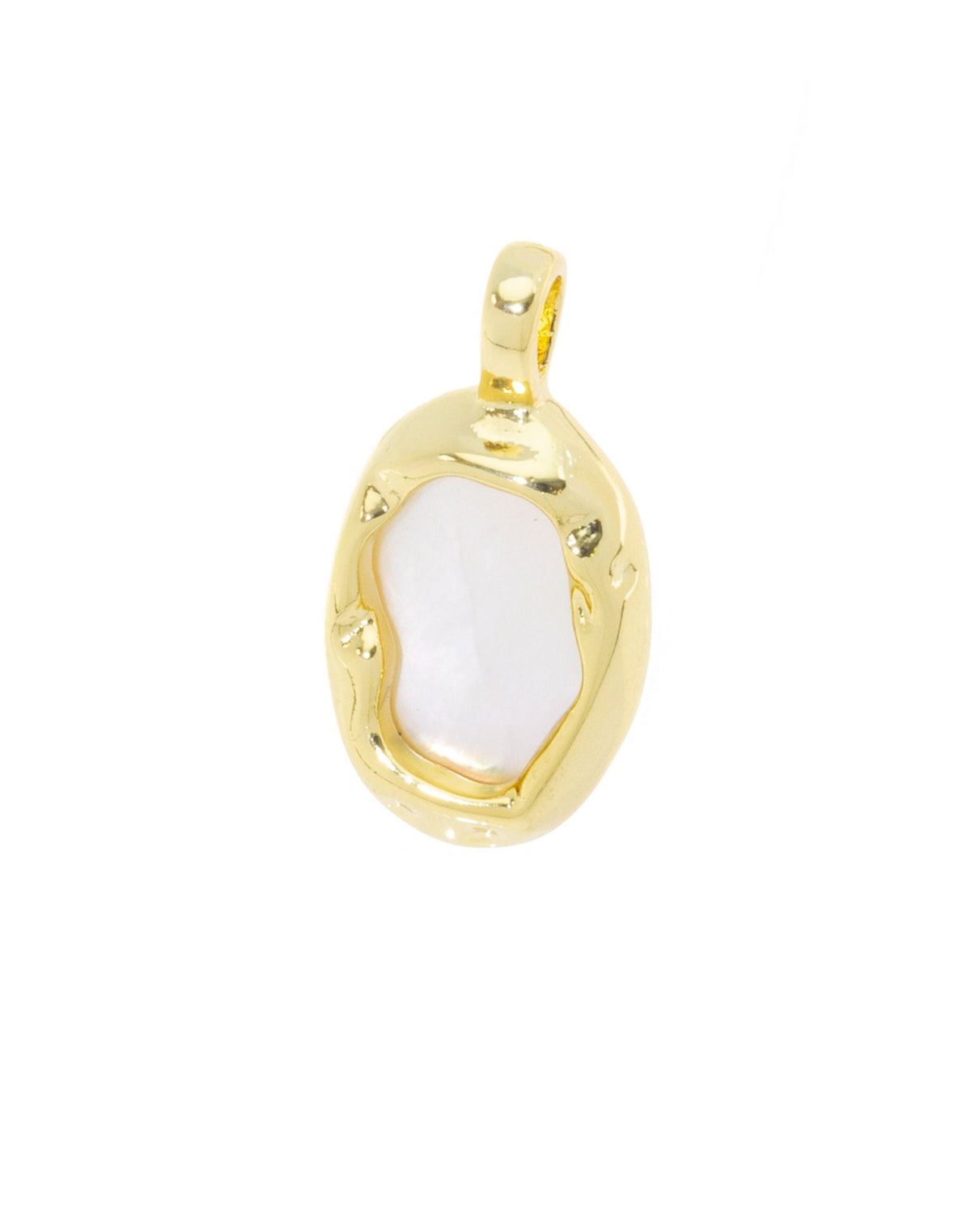 Oval Shape Gold Mounting With White Mother Of Pearl,Oval Gold MOP Charm ,Dainty Oval Mother Of Pearl charm,CPG714
