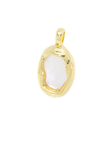 Oval Shape Gold Mounting With White Mother Of Pearl,Oval Gold MOP Charm ,Dainty Oval Mother Of Pearl charm,CPG714