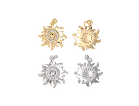 Gold And Silver Sun Charm With CZ,Dainty Pave Sun Charm In Gold And Silver,Pave CZ Sun Charm For Jewelry Making,CPG-CPS1451