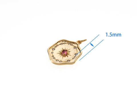 Gold Starburst Celestial Charm, Pink CZ or Clear CZ center stone, Galaxy Starburst Charm, Celestial cz jewelry, CPG2092
