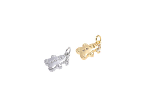 18k Gold or Silver Gingerbread man Charm, CZ stones, CZ Pave, Christmas Charms, Christmas pendants, Gingerbread, CPS1619, CPG1619