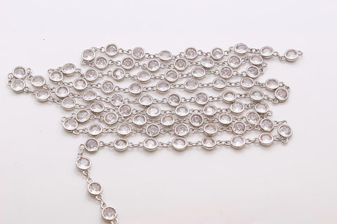 18k Gold Or Silver Plated  CZ Diamond by the ft Round Shape Chain, CZ Pave, for Necklace/Bracelet, 4, 5, or 6 mm, CHG1063-1065
