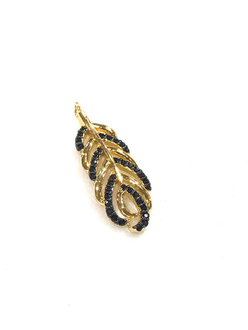 Boho feather black cz charm/ pendant