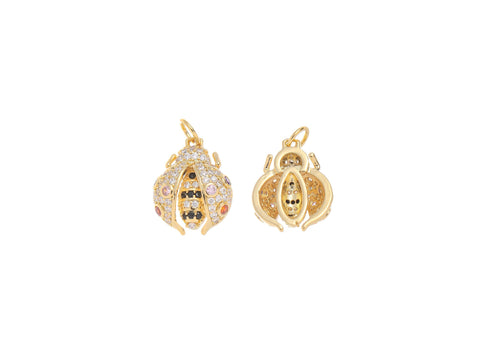 18k Gold Ladybug Gold Pave Charm, CZ Ladybug Colorful Charm, Ladybug Charm For Necklace Or Earrings, CPG1588