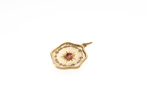 Gold Starburst Celestial Charm, Pink CZ or Clear CZ center stone, Galaxy Starburst Charm, Celestial cz jewelry, CPG2092