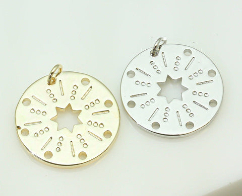 Gold or Silver Star Cut-out Pattern Round Pendant, 22mm, star cut-out pendant, 1 pc or 10 pcs, WHOLESALE,CPG187,CPS187