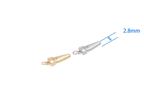Gold And Silver Wood Cutting Saw Charm With CZ,Permanent Jewelry Making saw Charm,Wood Saw Charm For Jewelry Making,CPG-CPS1465