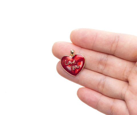 Red Enamel Love You Heart Charm,Shiny Red Heart Charm For Jewelry Making,Love You Gold Heart Charm ,Gold Heart Love You Charm,CPG2536