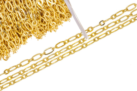 Gold Oval Paperclip Link Chain,Paperclip Oval Gold Chain For Jewelry Making,Oval Link Gold Chain,Alternating Oval Chain,CHG0079