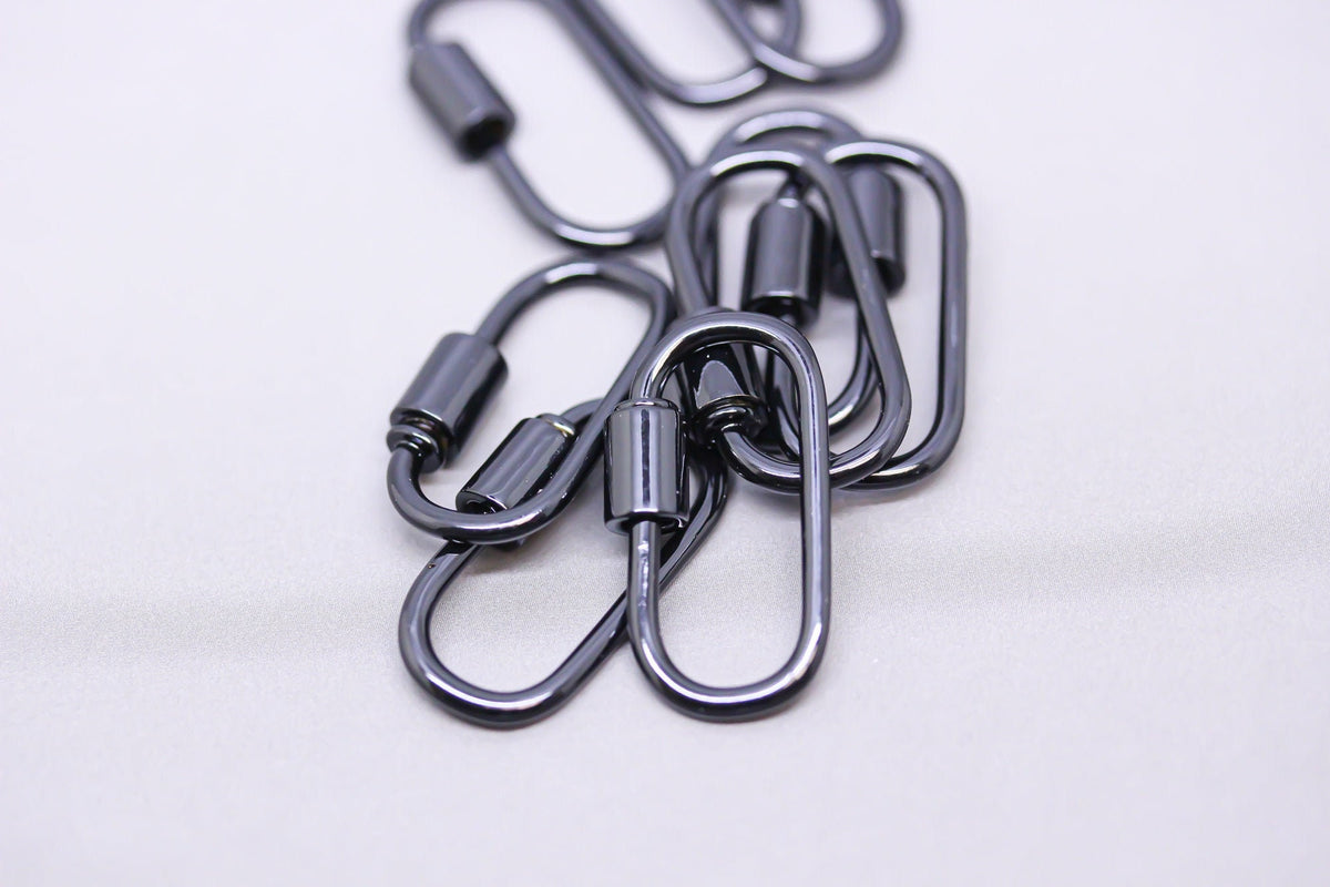 Black Large U Shape Screw Clasp, 25x14mm, Painted Carabiner Clasp, Painted Lacquer Clasp, Oval Screw Clasp, 1 pc or 10 pcs, WHOLESALE