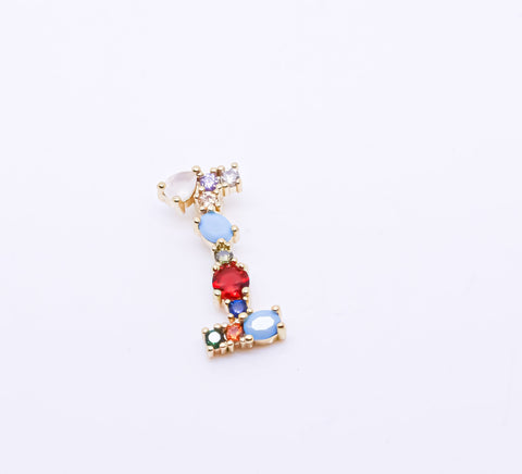 Rainbow color cz letter G-L Pendant, Rainbow Initial Pendant, 1 pc, 5 pcs, or 1 set, WHOLESALE