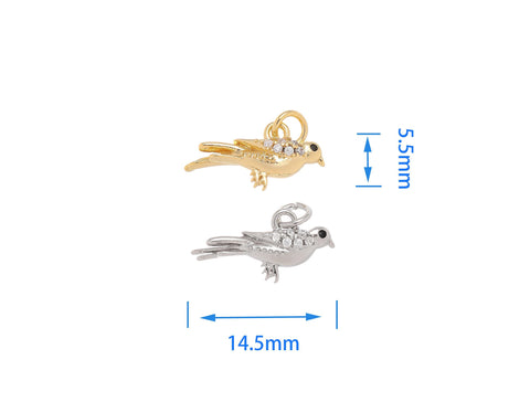 Gold And Silver Dove Charm,CZ Dove Charm With Open Jump Ring,Pave Dove Charm For Jewelry Making,Symbol Of Peace Dove Charm,CPG-CPS1482