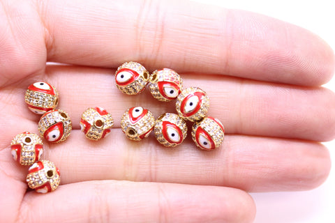 Evil eye Pave Red Enamel Ball (7.5-8mm,10mm), 1pc, 10 pcs, WHOLESALE