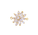 Gold Flower Connector Charm,CZ Flower Connector Charm For Bracelet,Flower Charm For Jewelry Making,Double Ring Flower Connector Charm,CNG629