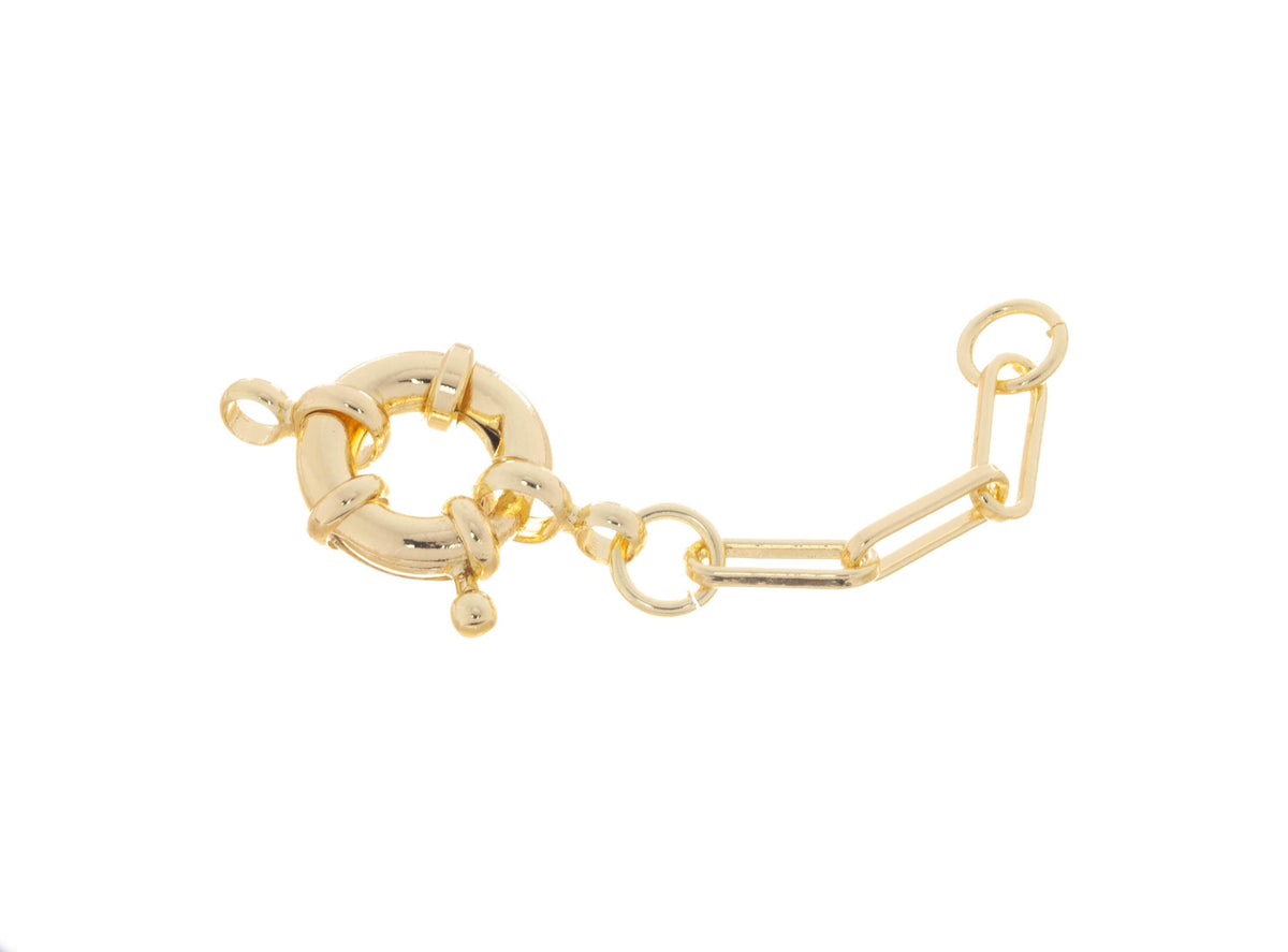 Gold Sailor Clasp Chain Extender,Gold Sailors Clasp With Paper Clip Extension Chain,Spring Ring Sailor Clasp,Spring Ring Round Clasp,CLG252