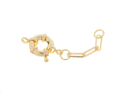 Gold Sailor Clasp Chain Extender,Gold Sailors Clasp With Paper Clip Extension Chain,Spring Ring Sailor Clasp,Spring Ring Round Clasp,CLG252