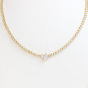 Bezel-Set Crystal Tennis Necklace with Heart Pendant, NLG-NLS1053